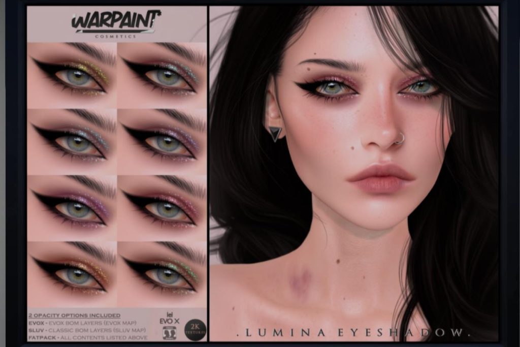 Lumina Eyeshadow - EvoX/SLUV, L$240 each/L$420 FP