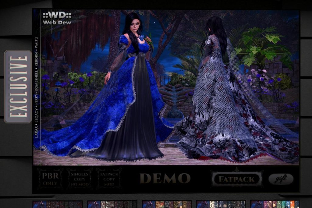 Velvet Gown - Legacy/MaitreyaX/Reborn/+mods, L$525 each/L$1050 each FP/L$2200 MP