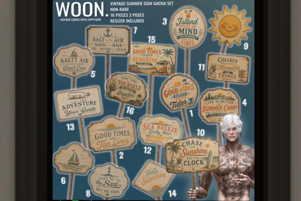 Vintage Summer Sign Gatcha, L$50 per play/L$500 FP