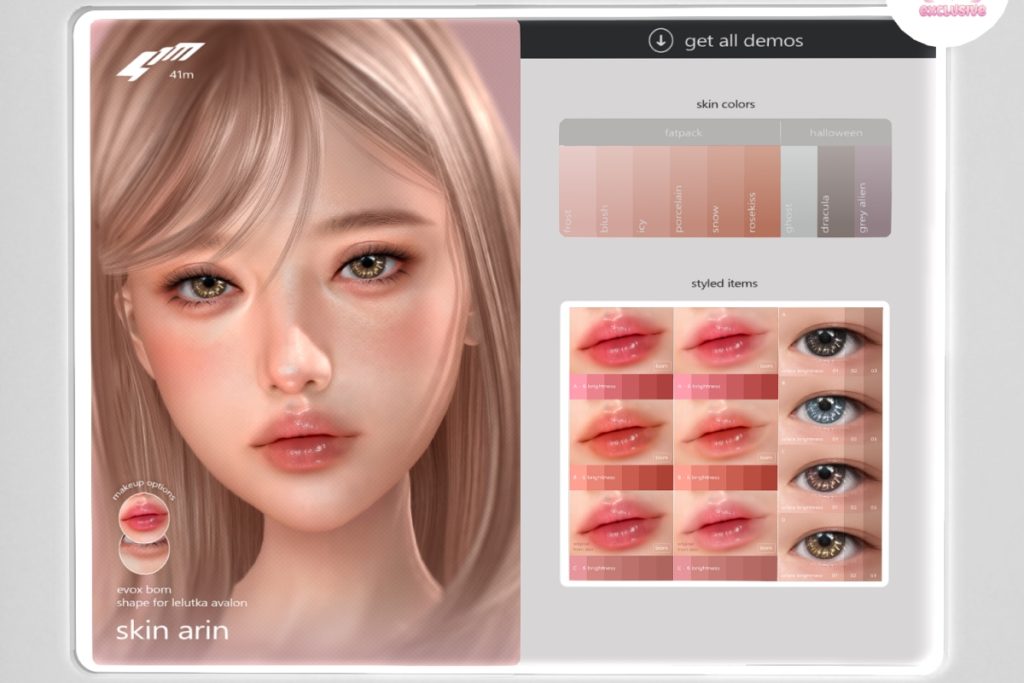 Arin Skin - EvoX, L$799 each/L$1099 Halloween Pack/L$2099 MP | Arin Lips &amp; Eyes - EvoX, L$299 each