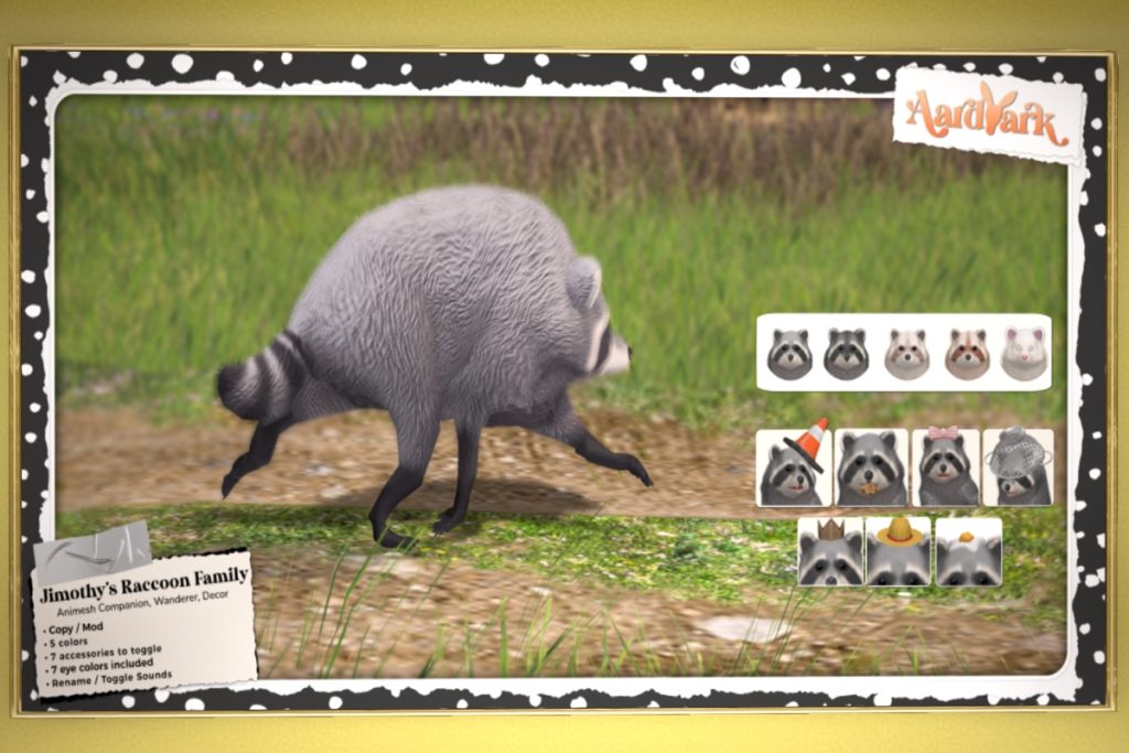 Jimothy Raccoon Family, L$499 each/L$1999 FP