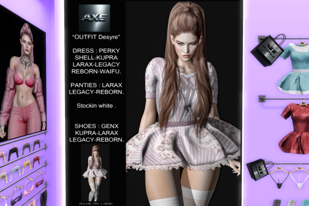 Outfit Desyre Dress, Panties, Stockings &amp; Shoes - GenX/Inithium/Legacy/MaitreyaX/Reborn/+mods, L$150-L$199 each/L$599-L$799 FP
