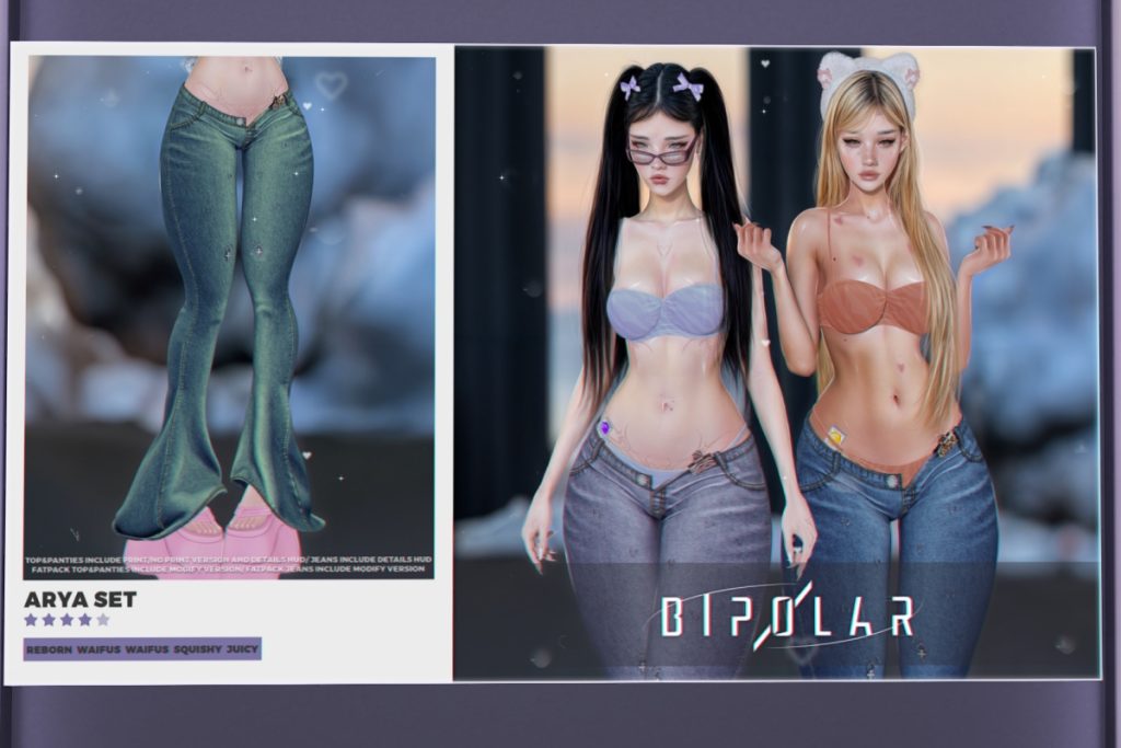 Arya Top &amp; Panties and Jeans - Reborn/+mods, L$275-L$289 each/L$1399-L$1599 each FP
