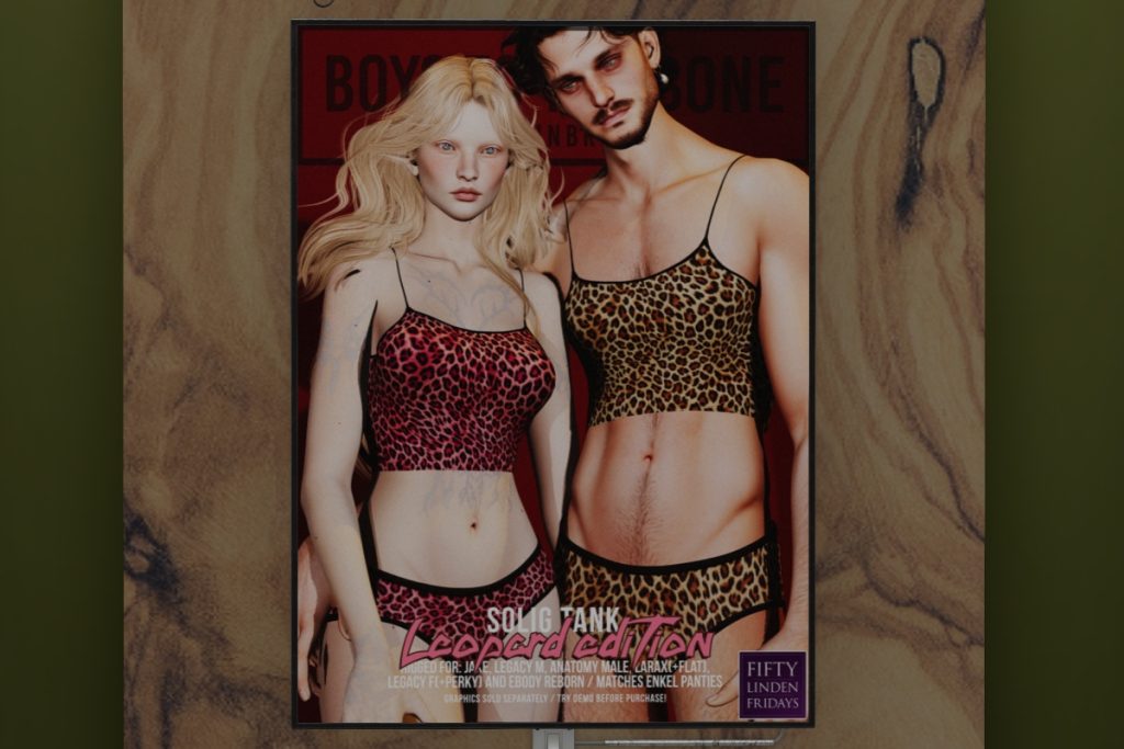 Solig Tank - Anatomy/Jake/Legacy M+F/MaitreyaX/Reborn/+mods	<a href="https://maps.secondlife.com/secondlife/FOXCITY/104/148/31" target="_blank">Teleport</a>