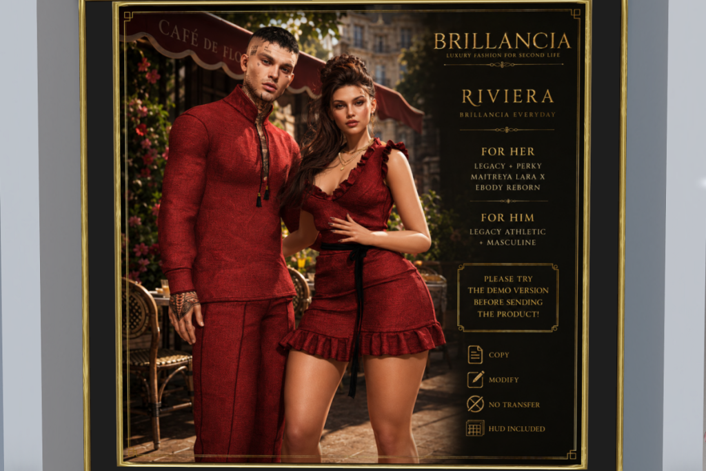Riviera For Him &amp; For Her Set - LegacyF+M/MaitreyaX/Reborn/+mods, L$299-L$399 each/L$1599 FP