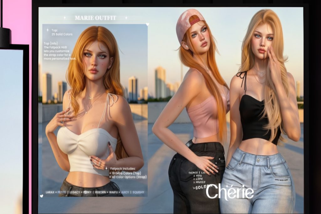 Marie Top and Pants - Legacy/MaitreyaX/Reborn/+mods, L$299-L$325 each/L$1299 each FP/L$2249 MP