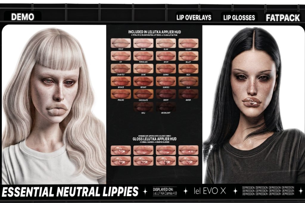 Essential Neutral Lippies - EvoX, L$299-L$325 each/L$465 FP