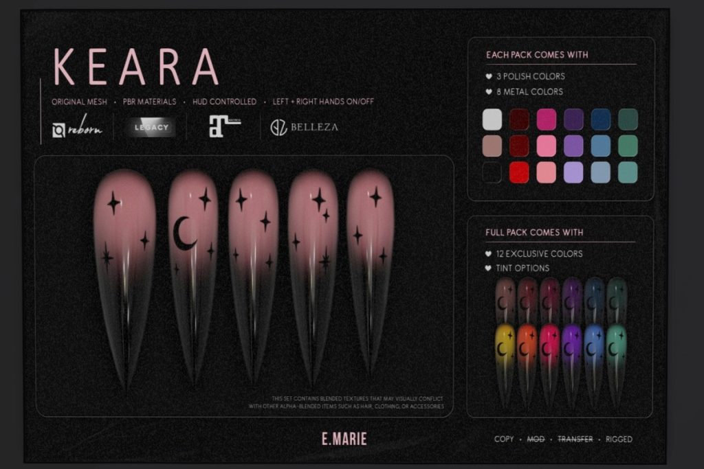 Keara Nail Set - GenX/Legacy/Maitreya/Reborn, L$299 each/L$1299 FP