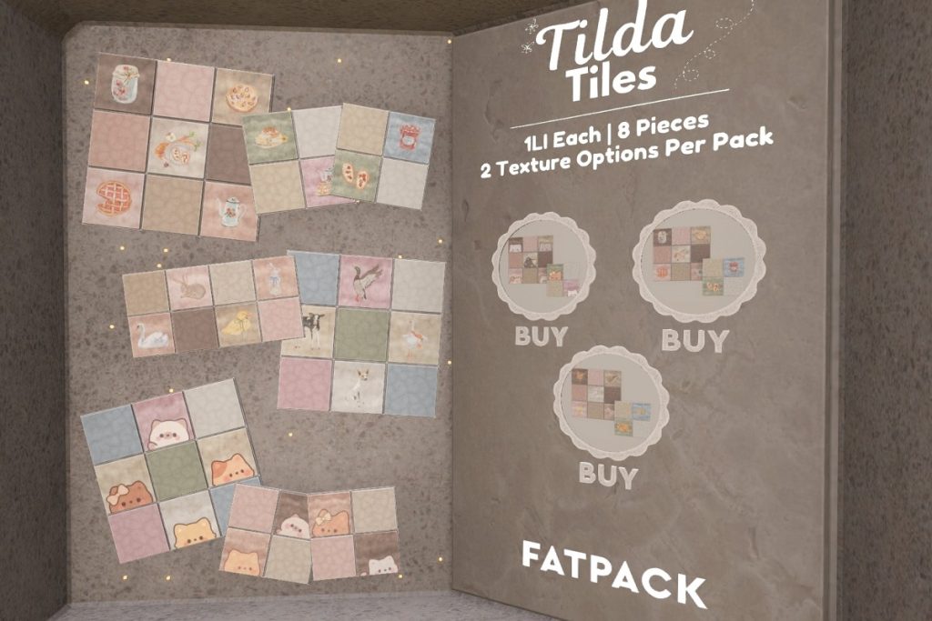 Tilda Tiles, L$199 each/L$449 FP