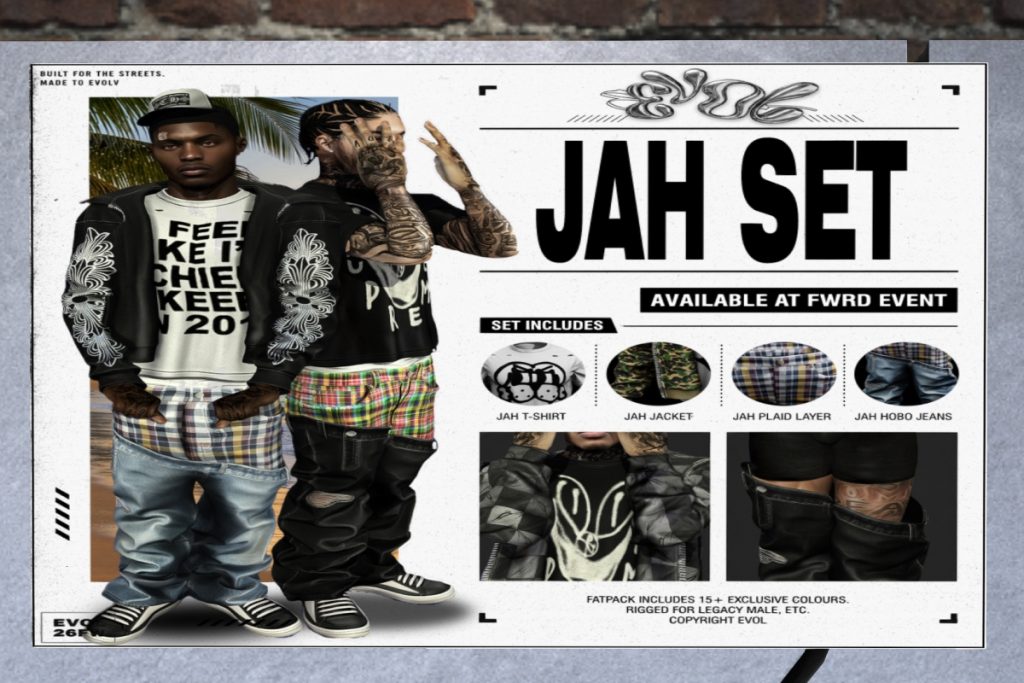 Jah Hoodie, T-Shirt, Briefs and Jeans -  Jake/Legacy, L$349 each/L$599-L$1299 each FP/L$4999 MP