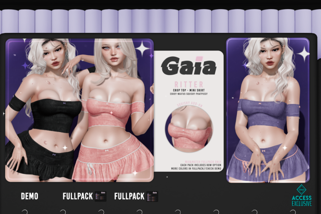 Ritter Crop Top + Mini Skirt - Legacy/Reborn/+mods, L$279 each/L$1339 each FP