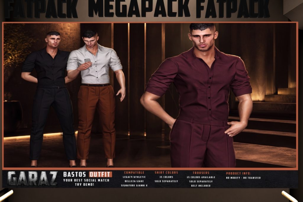 Bastos Shirt and Trouser Pants - GianniX/Jake/Legacy/+mods, L$260 each/L$1200 each FP/L$2100 MP