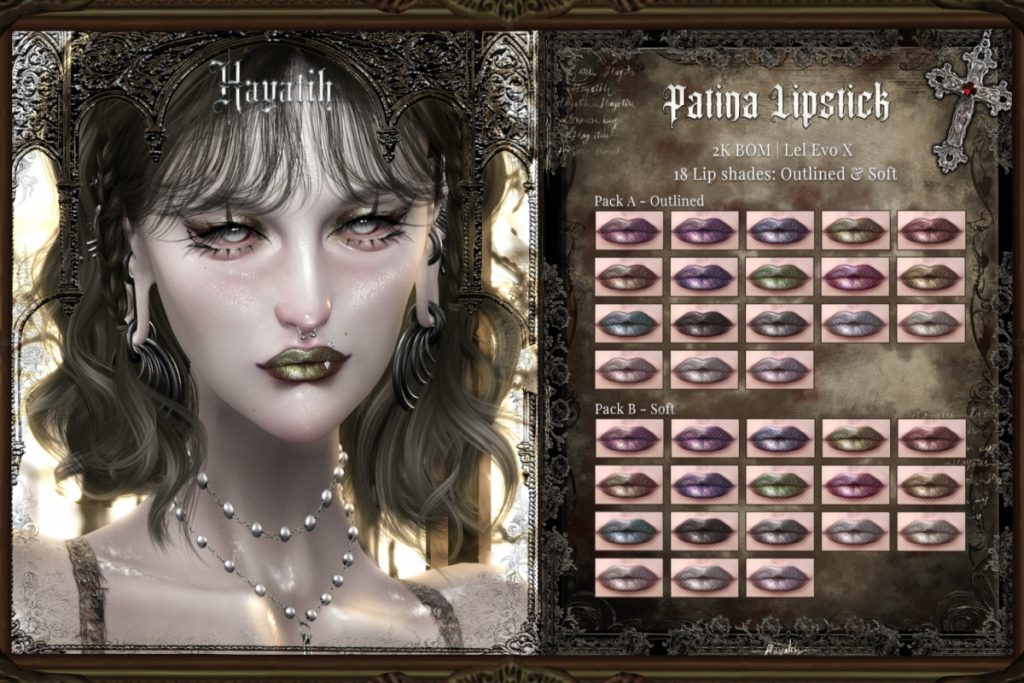 Patina Lipstick - EvoX, L$270 each/L$405 FP