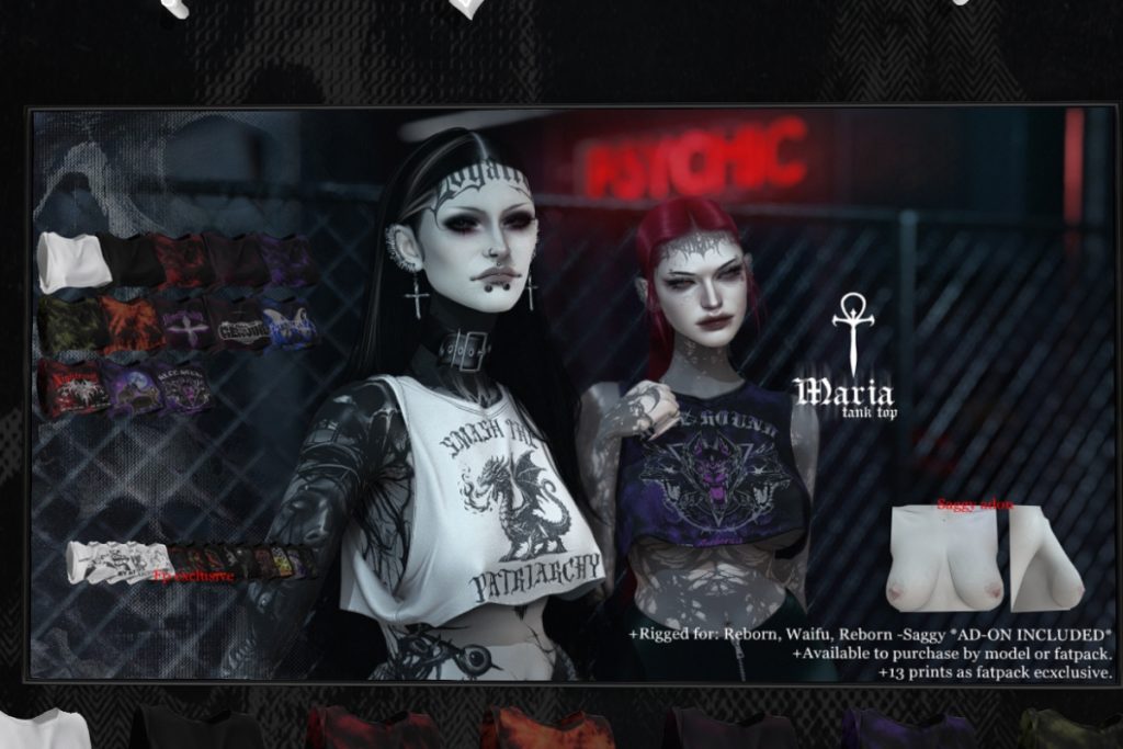 Maria Tank Top - Reborn/+mods, L$350 each/L$1560 FP | Maria MegaPack, L$2300