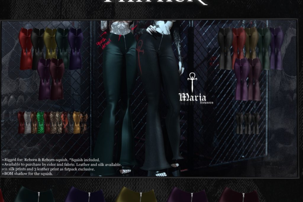 Maria Trousers - Reborn/+mods, L$299 each/L$1440 FP | Maria MegaPack, L$2300