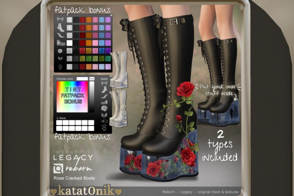 Rose Cracked Boots - Legacy/Reborn, L$488 each/L$1888 FP