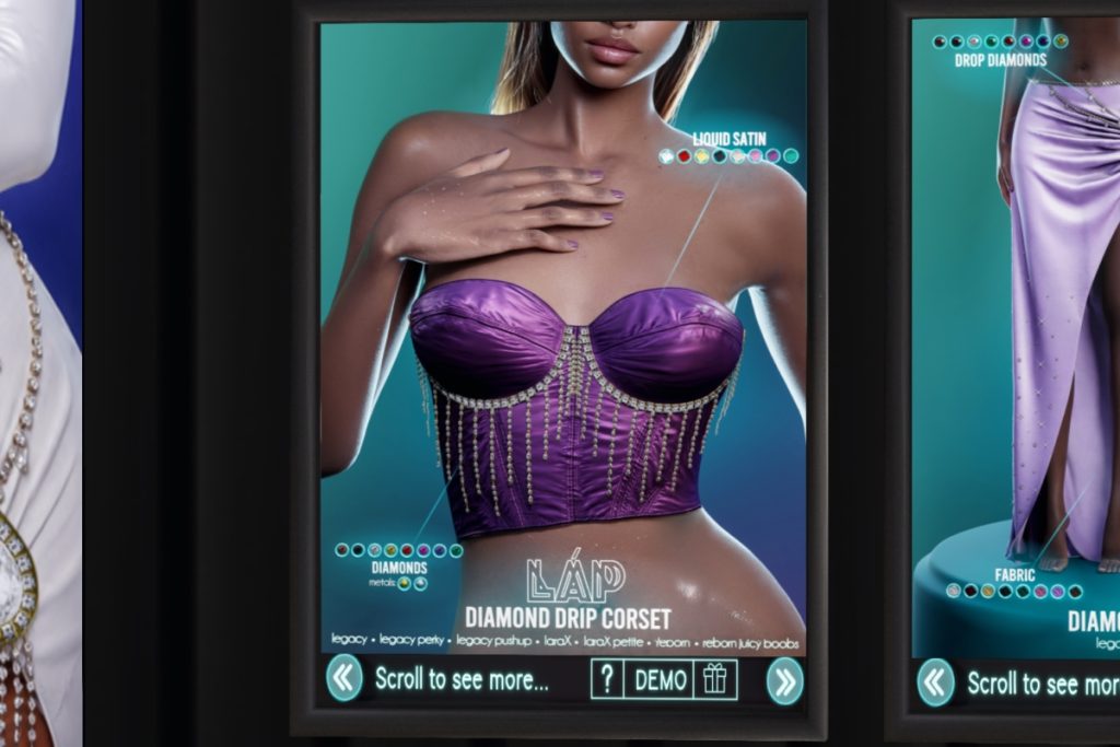 Diamond Drip Corset - Legacy/MaitreyaX/Reborn/+mods, L$350 each/L$1500 FP