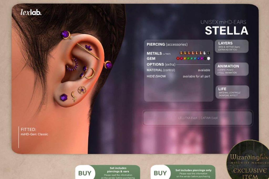 Stella Piercing - miHD Ears, L$349-L$449 each