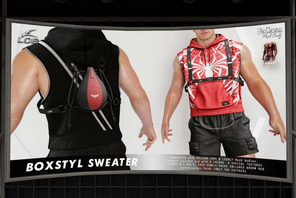 Boxstyl Sweater and Boxing Speedbag Accessory - Jake/Legacy, L$149-L$229 each/L$849 FP