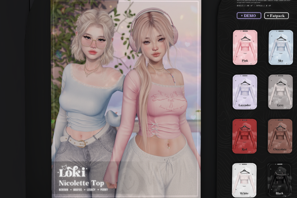 Nicolette Top -  Legacy/Reborn/+mods, L$299 each/L$1299 FP