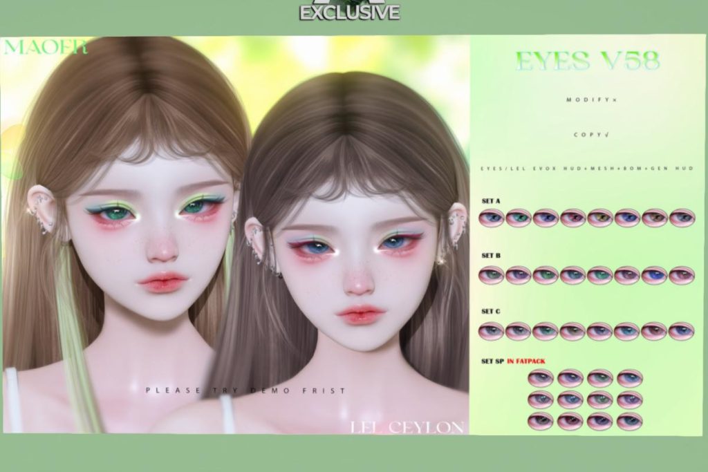 Eyes V58 - BOM/Evo/EvoX/Genus, L$258 each/L$658 FP