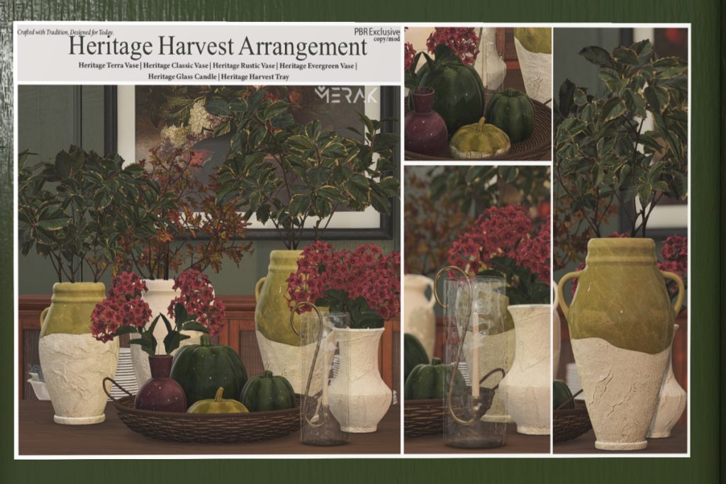 Heritage Harvest Arrangement Collection, L$125-L$325 each/L$399 FP