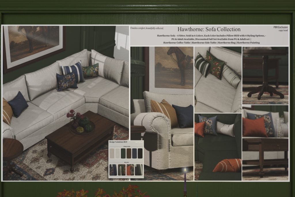 Hawthrone Sofa, L$699-L$899 each/L$2890-L$3590 each FP