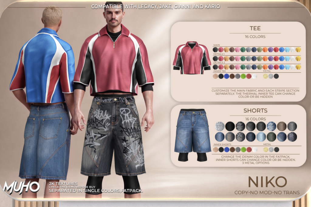 Niko Set -  Gianni/Jake/Kario/Legacy, L$189 each/L$1099 FP