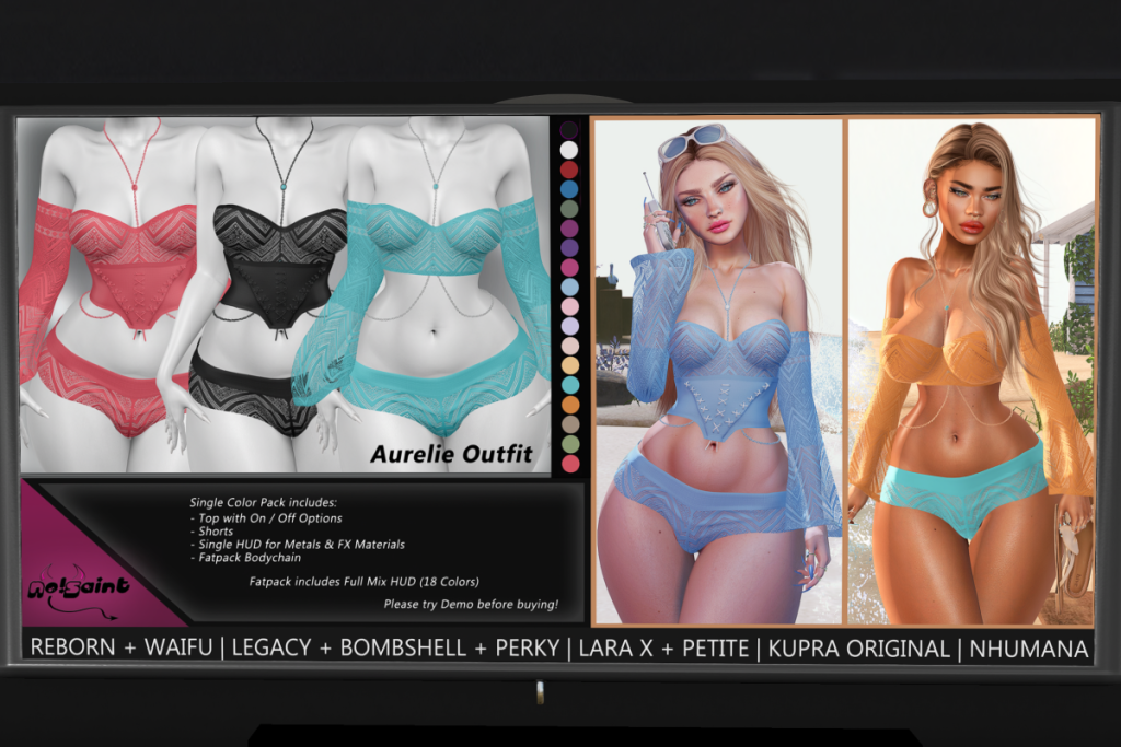 Aurelie Outfit - Inithium/Legacy/MaitreyaX/Nhumana/Reborn/+mods, L$280 each/L$950 FP