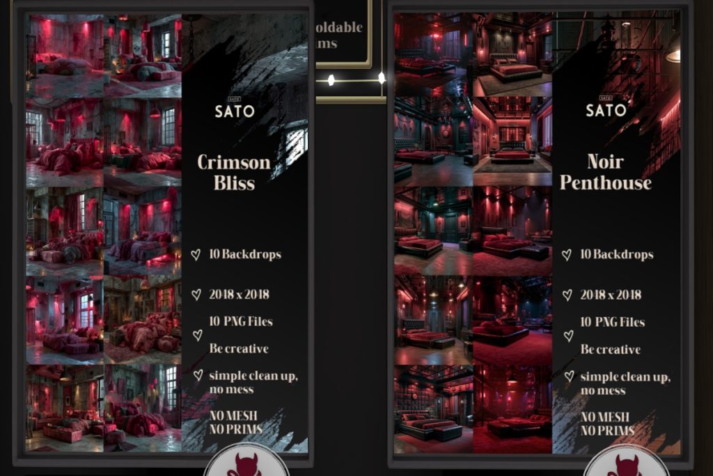 Crimson Bliss and Noir Penthouse Backdrops, L$150 each