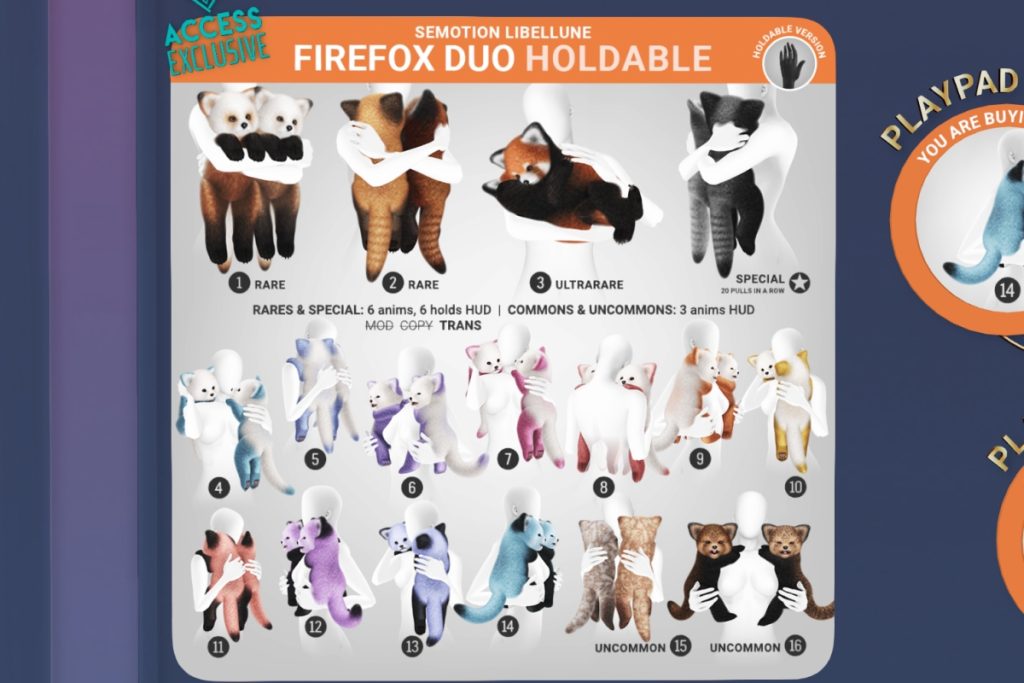 Firefox Duo Holdable, L$88 per play