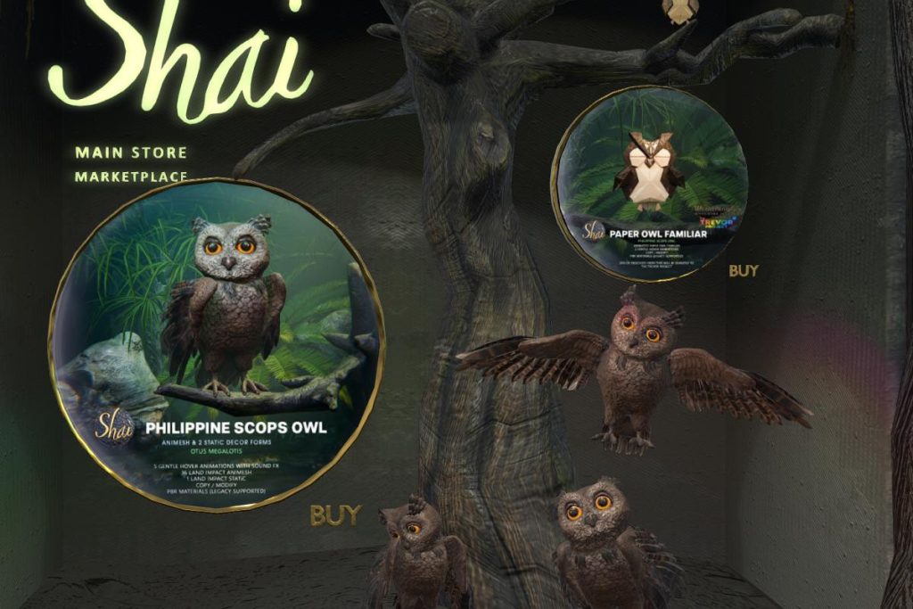 Phillippine Scops Owl, L$1299 | Paper Owl Familiar, L$199
