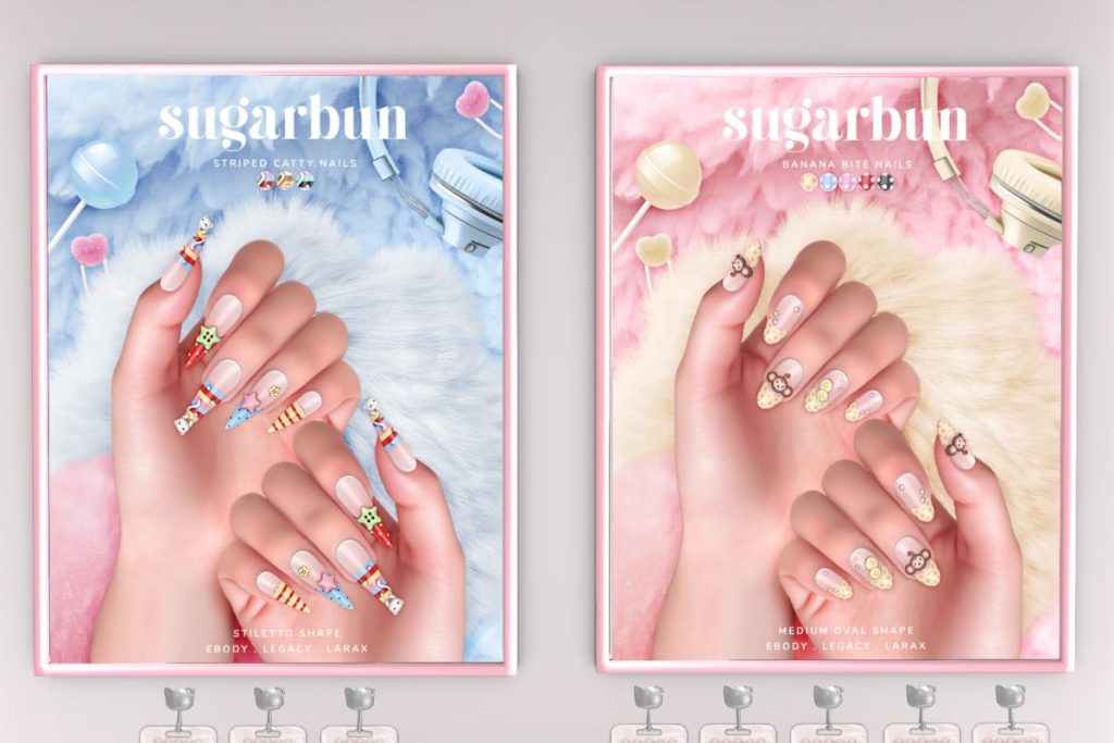 Striped Catty &amp; Banana Bite Nails - Legacy/MaitreyaX/Reborn, L$249 each