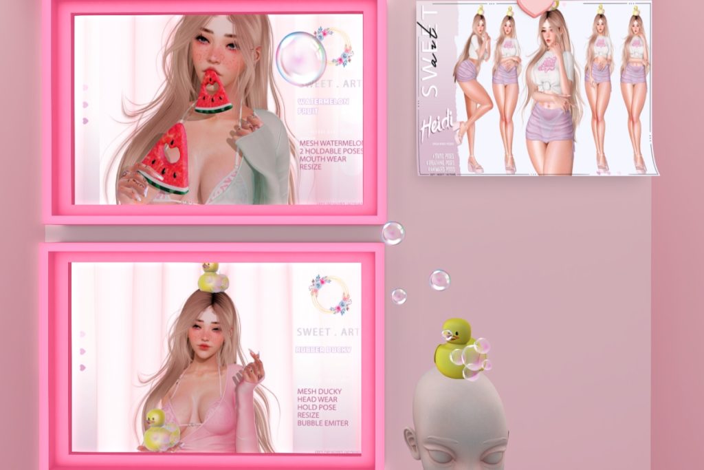 Watermelon Fruit Accessory, L$149 | Rubber Ducky Accessory, L$149 | Heidi Poses, L$299