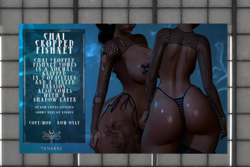 Chai Cropped Fishnet Top - BOM	<a href="https://maps.secondlife.com/secondlife/Nocturnal%20Collective/119/119/29" target="_blank">Teleport</a>