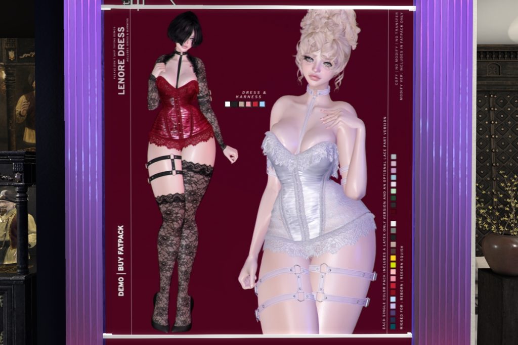 Lenore Dress &amp; Harness - Reborn/+mods, L$350 each/L$1850 FP