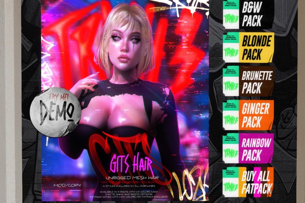 Gits Hair, L$299 each/L$1000 FP