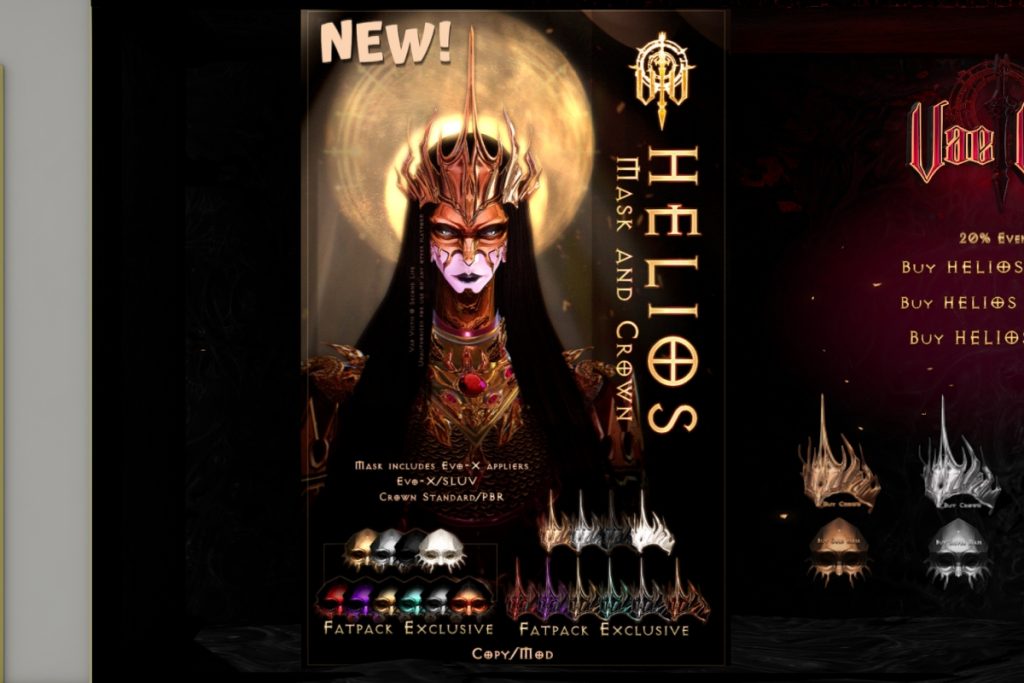 Helios Mask &amp; Crown - BOM/EvoX, L$50 each/L$400 each FP/L$560 MP