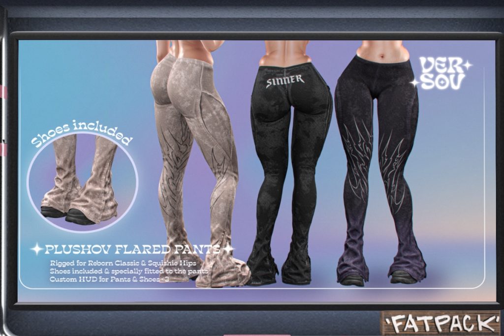 Plushov Flared Pants - Reborn/+mods, L$349 each/L$1899 FP
