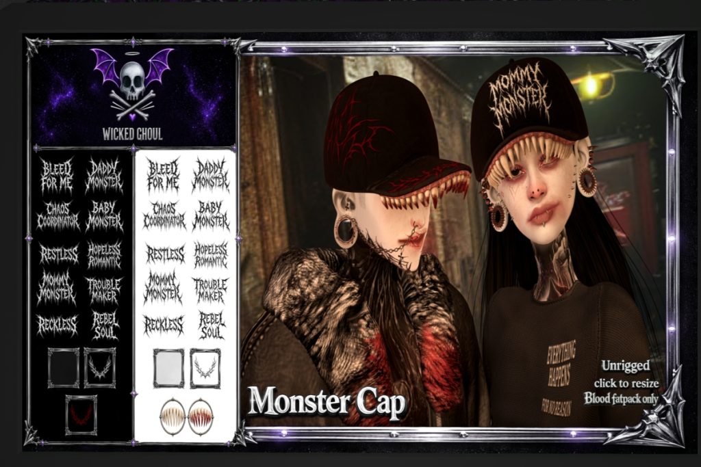 Monster Cap, L$199 each/L$599 FP